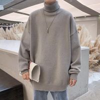 Dzianinowy ciepły sweter męski sweter z golfem męskie luźne pulowery w stylu Casual długa koszula jesienno-zimowa nowe jednokolorowe swetry 2